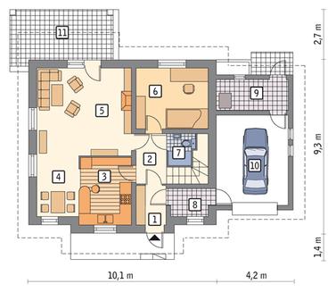 RZUT PARTERU POW. 63,6 m²